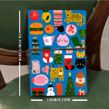  Vintage A6 University Log Book Thick Yellow Paper Great for Class Notes, Teacher Prep Books & Back-to-College Essential with Tiger, cat, tr