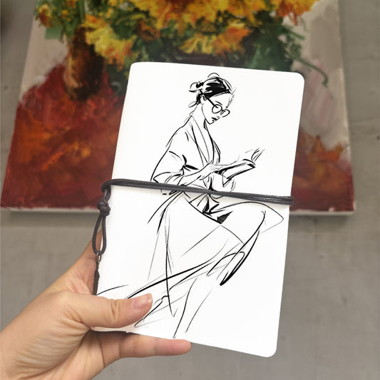  Vintage A6 College Notes Notebook Blank Pages Great for Professor Lesson Plans, Lecture Notes & Back-to-College Must-Have with Woman, glass