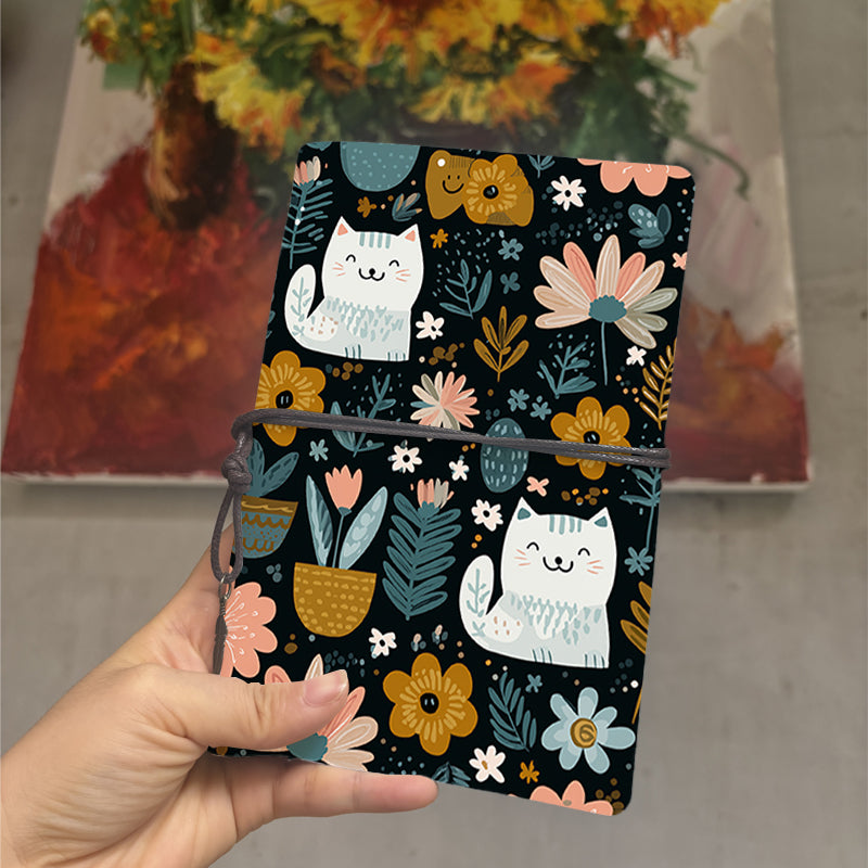  A6 College Teacher Log Book Vintage Design, Blank Pages Perfect for Lesson Plans, Lecture Notes & Back-to-Campus Must-Have with Cats, flowe