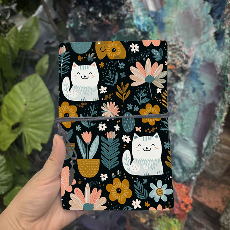  A6 College Teacher Log Book Vintage Design, Blank Pages Perfect for Lesson Plans, Lecture Notes & Back-to-Campus Must-Have with Cats, flowe