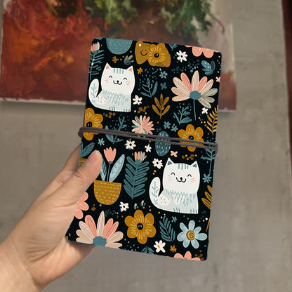  A6 College Teacher Log Book Vintage Design, Blank Pages Perfect for Lesson Plans, Lecture Notes & Back-to-Campus Must-Have with Cats, flowe