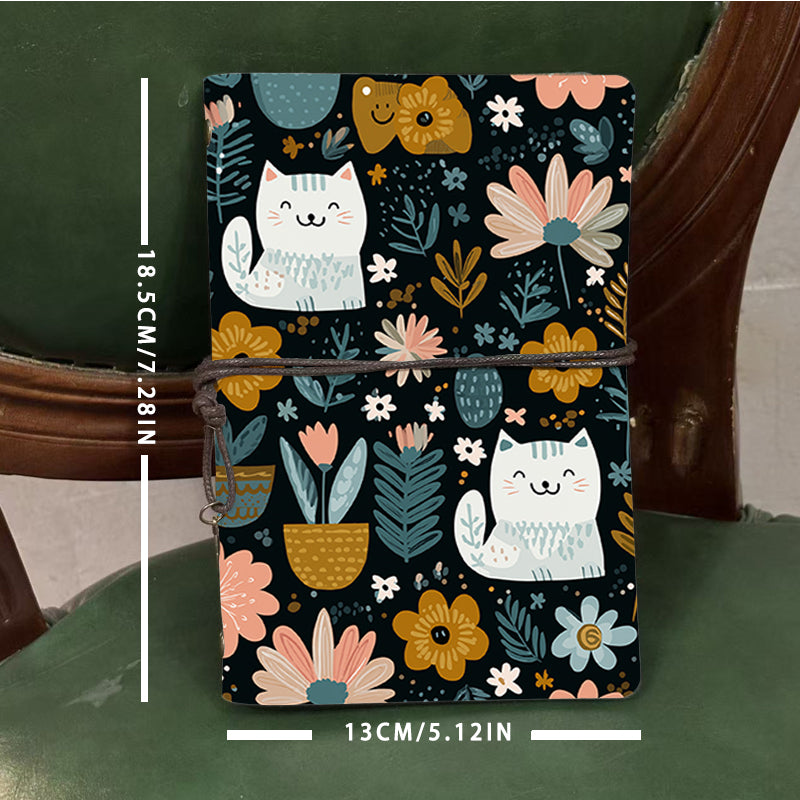  A6 College Teacher Log Book Vintage Design, Blank Pages Perfect for Lesson Plans, Lecture Notes & Back-to-Campus Must-Have with Cats, flowe
