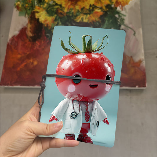  Vintage A6 Campus Notebook Thick Paper Great for Class Notes, Professor Prep Logs & Back-to-College Essential with Tomato character in doct