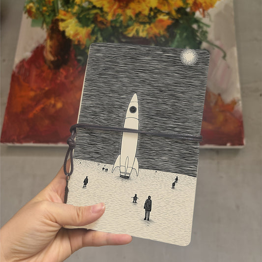  Vintage A6 College Class Book Blank Pages, Retro Paper Great for Professor Lesson Plans, Class Notes & Back-to-College Essential with Rocke