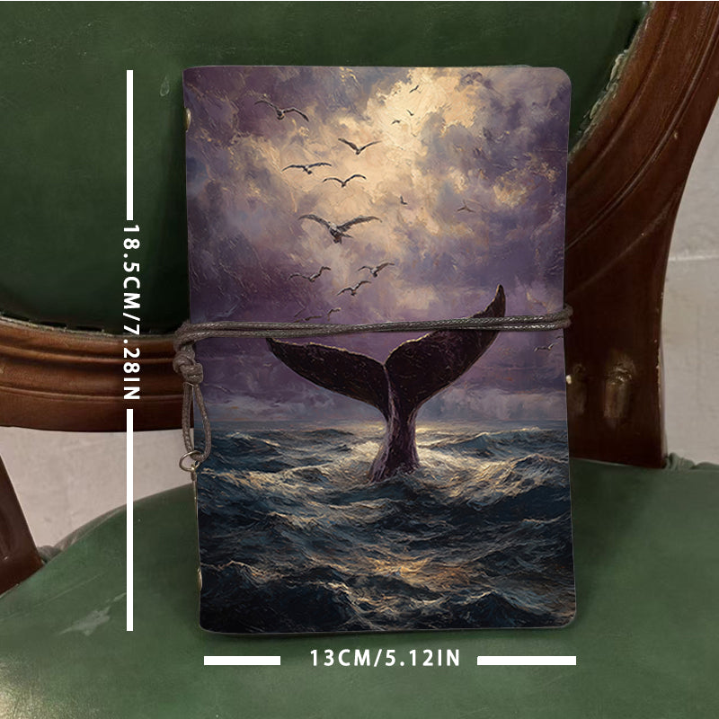  2025 A6 Daily Agenda Planner 160 Pages Thick, Trendy Design Easy to Use for School & Office, Perfect Weekly Notebook with Whale tail, sea, 