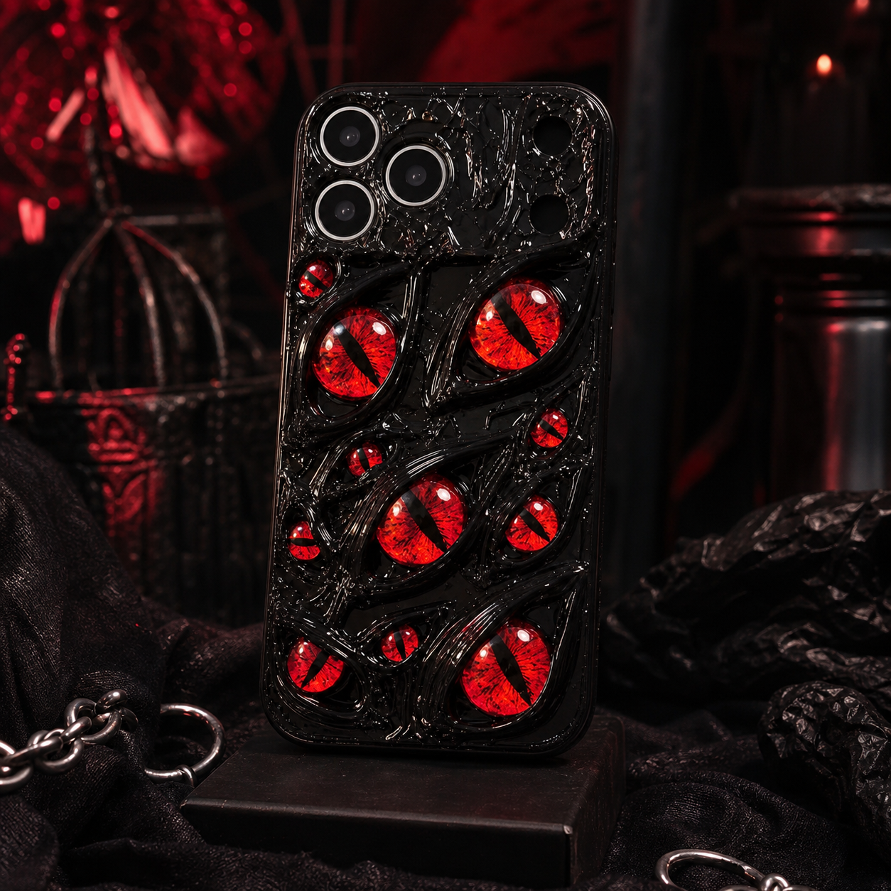 Vintage Multi Red Demon Eyes Phone Case, Shockproof Hard Shell, Creative Full Coverage Original Design, Compatible with iPhone