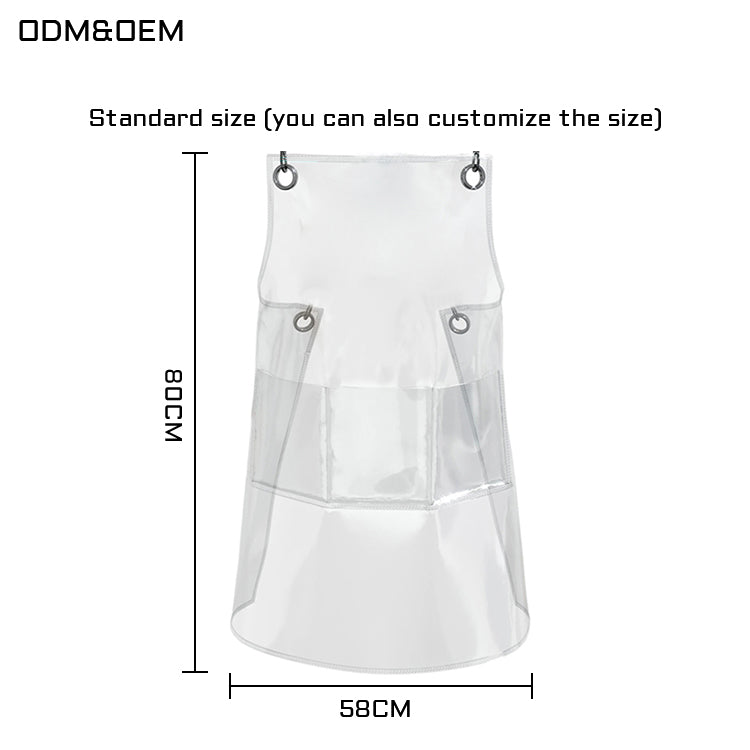 Transparent TPU waterproof apron for high-end salons, specially designed for hairdressers. It features a hair dyeing, perming, styling and cutting service. It is a non-staining work uniform