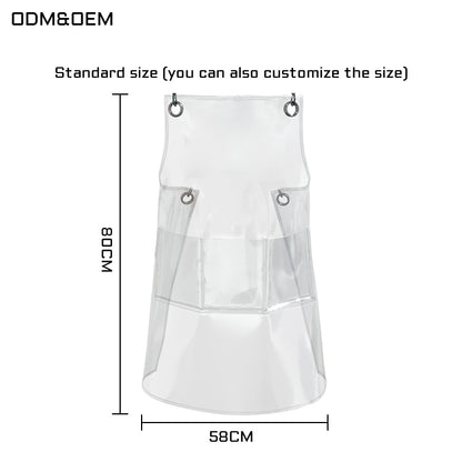 Transparent TPU waterproof apron for high-end salons, specially designed for hairdressers. It features a hair dyeing, perming, styling and cutting service. It is a non-staining work uniform