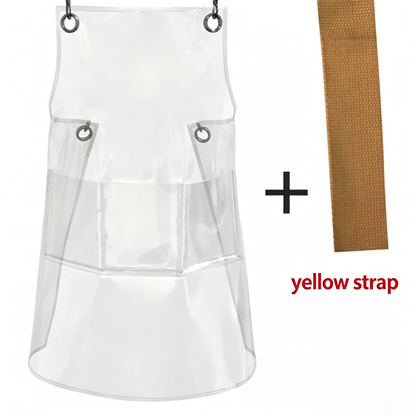Transparent TPU waterproof apron for high-end salons, specially designed for hairdressers. It features a hair dyeing, perming, styling and cutting service. It is a non-staining work uniform
