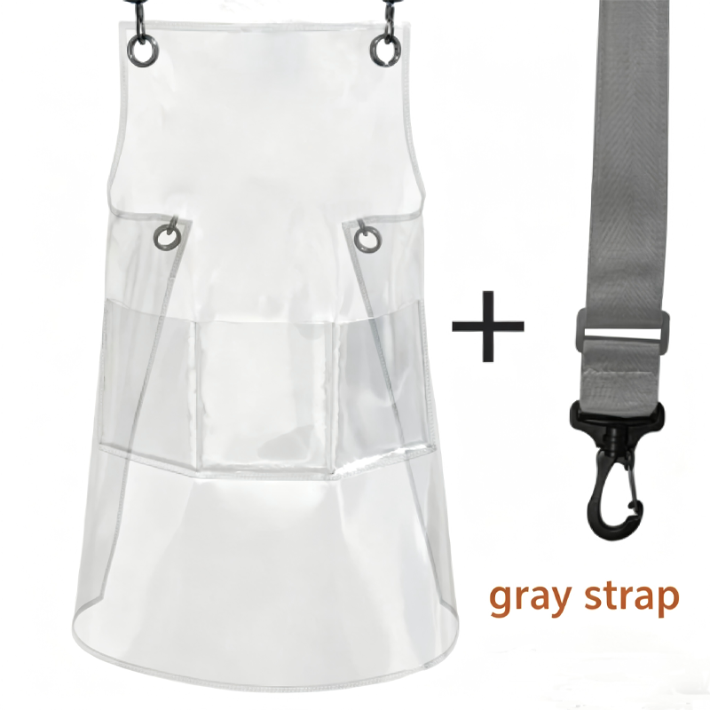 Transparent TPU waterproof apron for high-end salons, specially designed for hairdressers. It features a hair dyeing, perming, styling and cutting service. It is a non-staining work uniform